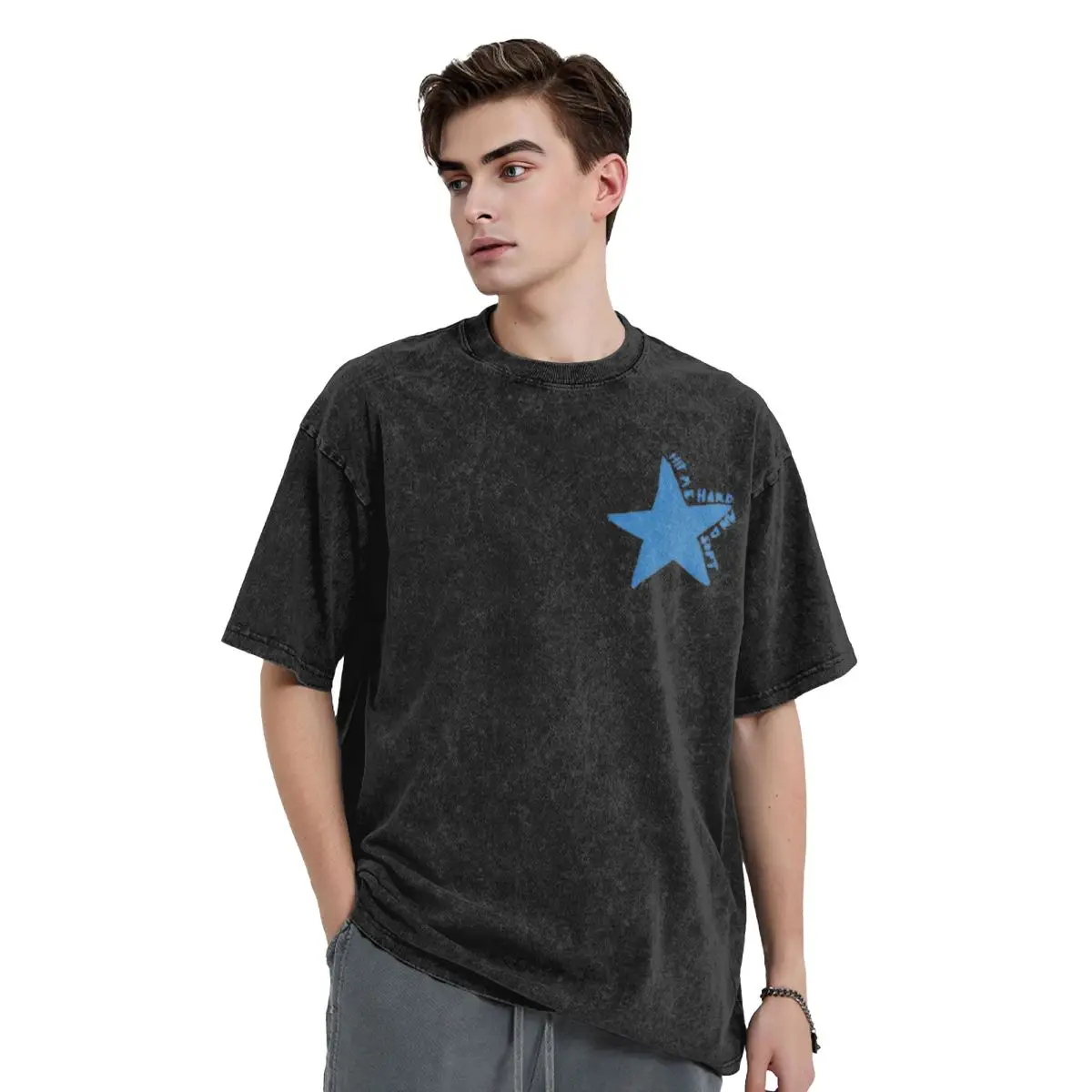 Blue Star Billies Hit Me Hard And Soft T Shirts Washed Cotton Harajuku T-Shirt Eilishs Vintage Tops Streetwear Printed Tees