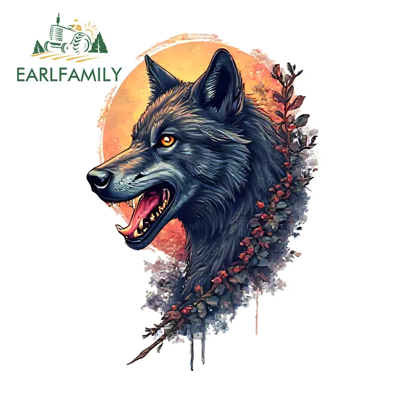 EARLFAMILY Angry Wolf Cartoon Car Stickers Skateboard Windshield Laptop Waterproof JDM Vinyl Decal Occlusion Scratch Car Styling