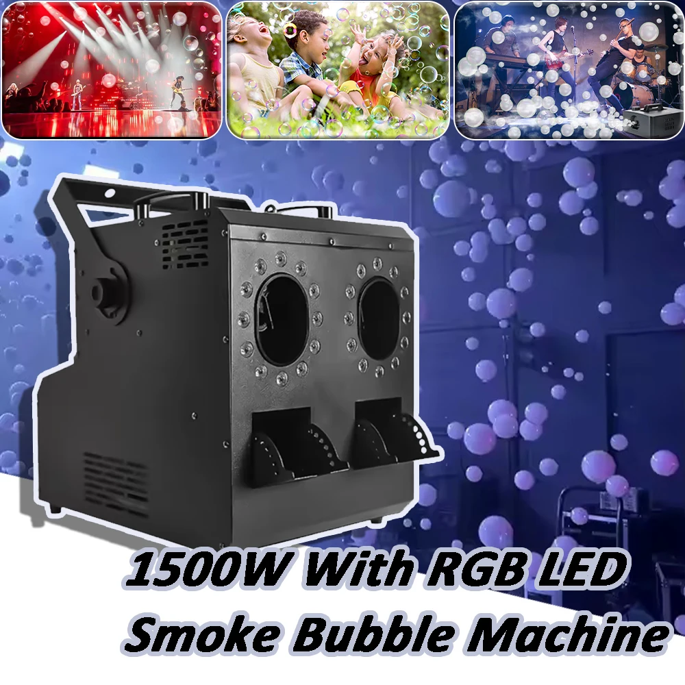 

1500W Smoke Bubble Machine Double Holes DMX Remote Control Wedding Stage Bubbles Effect For DJ Disco Wedding Halloween Party