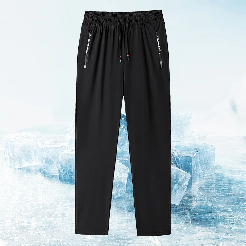 Plus Size L-8XL Ice Silk Pants For Men's Summer Slim Casual New Loose High Elasticity Quick Drying Outdoor Running Casual Pants