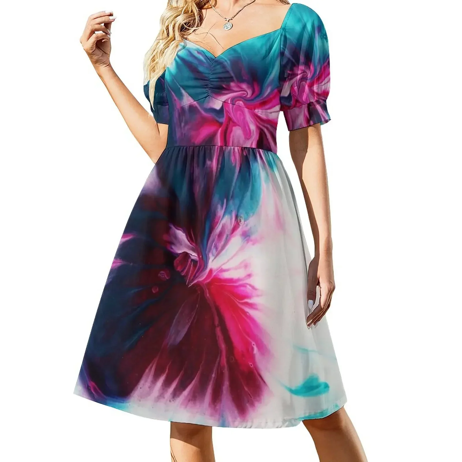 

Sweet William Abstract Floral Short-Sleeved Dress long dress women summer cocktail dresses Dress