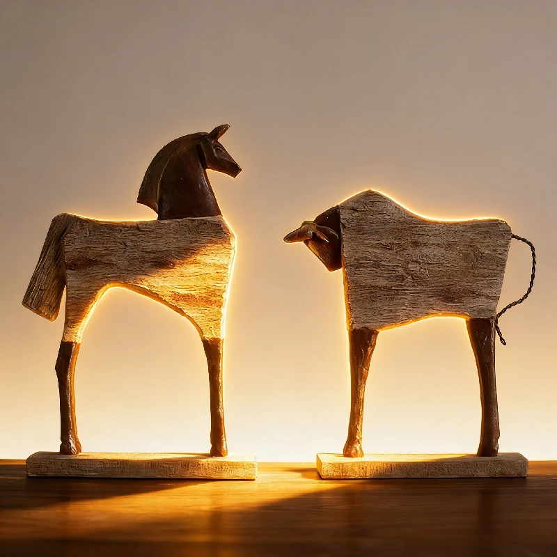 

Simulated Animal Sculpture Wood Grain, Horse Statue, Cow Statue, Handmade Crafts Decoration Dolls, Indoor Decorations