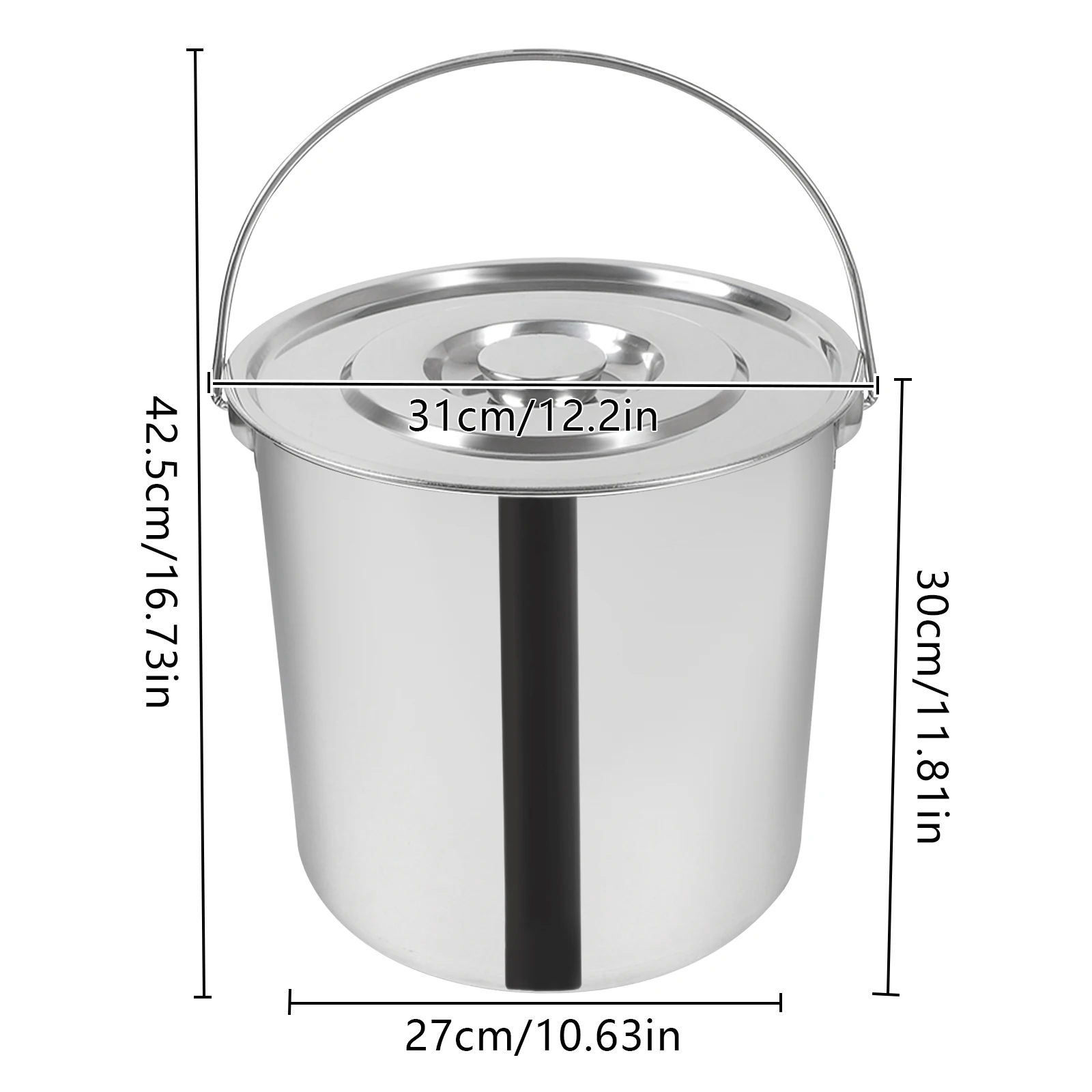 Cubo de acero inoxidable de 12L/18L con tapa, cubo con tapa para almacenar y transportar alimentos secos para mascotas, arroz, virutas de madera y agua