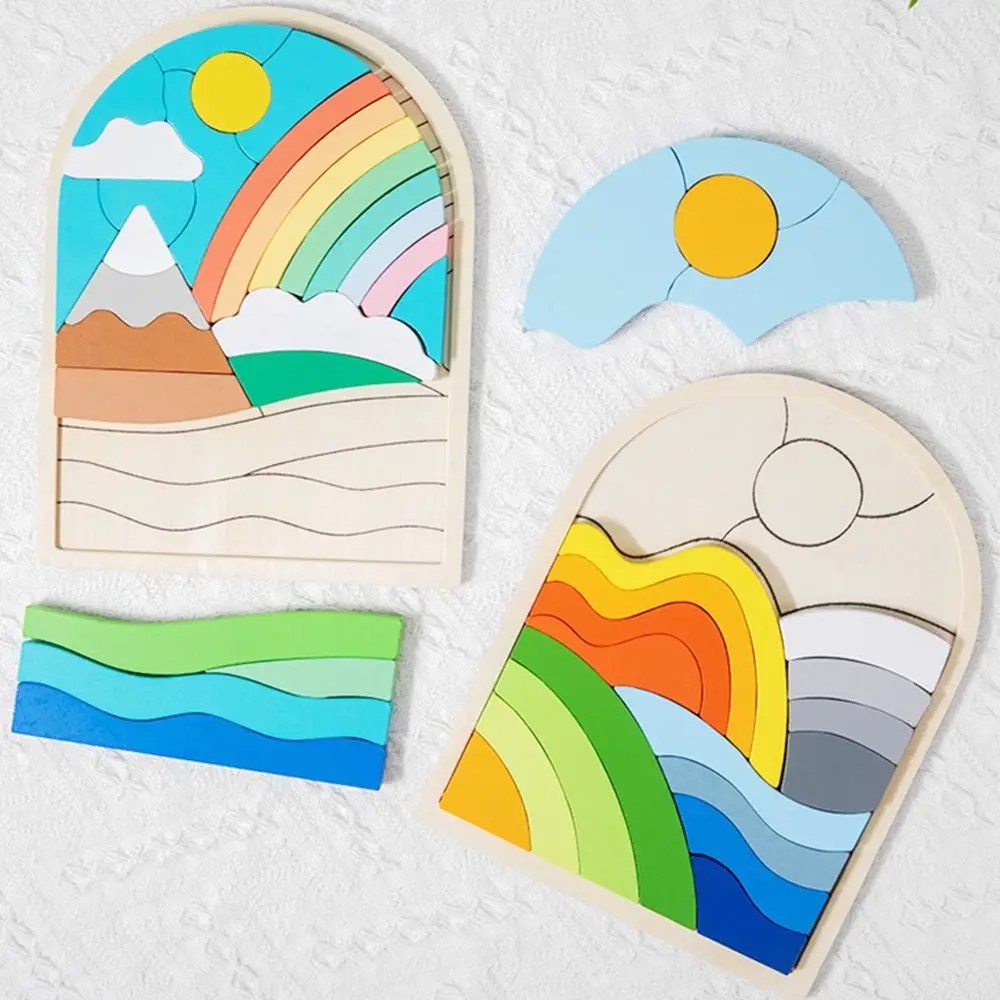 

Разноцветные деревянные блоки-радуга, деревянные блоки-пазлы, радужные пазлы, нерегулярные формы, для раннего когнитивного развития