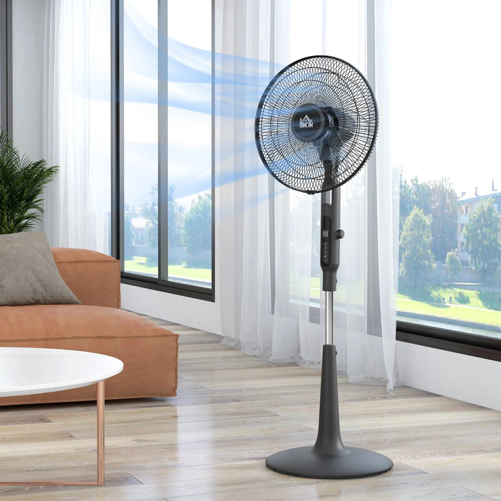 Ventilador de pie silencioso con mando a distancia, 3 modos, 28 velocidades, repelente de mosquitos y oscilación, negro