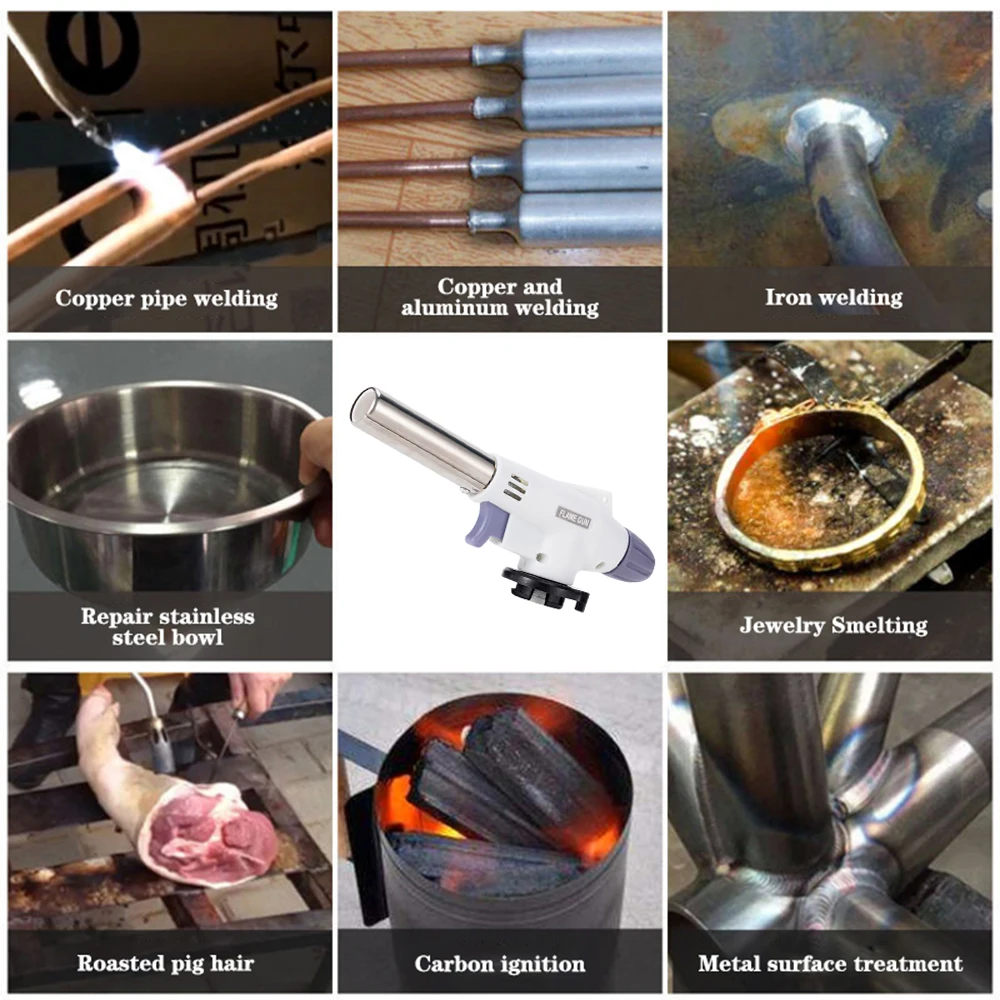 Welding Torch Gas Burner Flame Gun Blowtorch Brazing Soldering Butane AutoIgnition Gas Burner Cooking Barbecue Lighter Heating