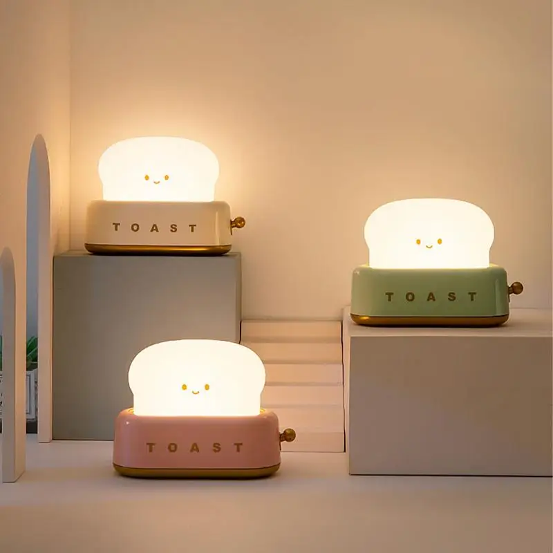 Cute Night Light Toast Lamp Dimmable LED Toaster Night Lamp Rechargeable Rechargeable And Timer Setting Nursery Night Light