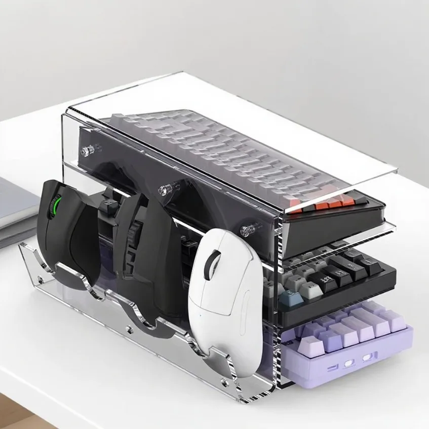 

Acrylic Keyboard Mouse Desktop Organizer 3-Tier Keyboard Display Stand Gaming Keyboard Plate Holder for Home and Office