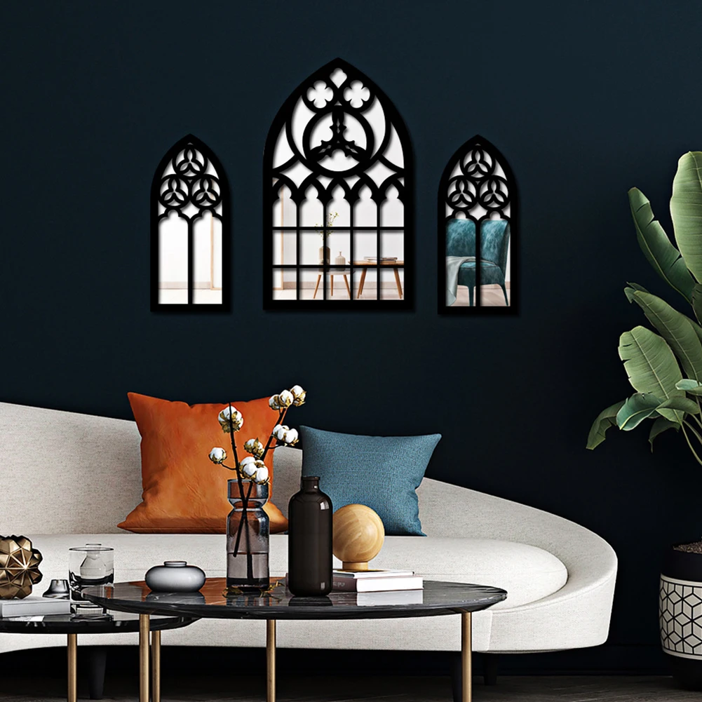 Hallway Gothic Window Mirror Versatile Decorative Mirror 42x25x1cm Easy Installation Environmental Safety Standards
