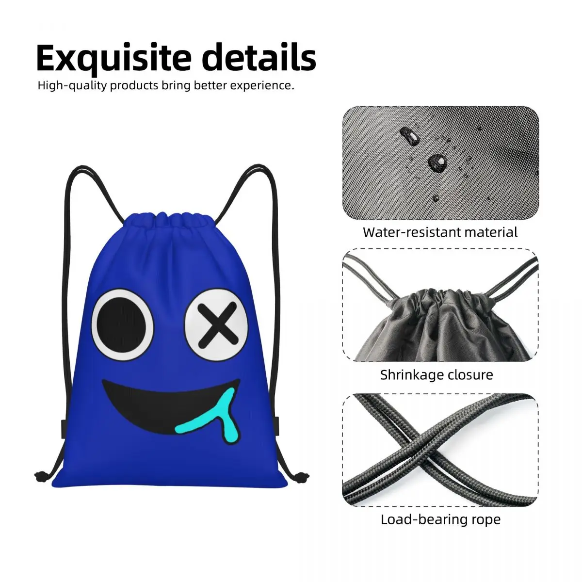 Custom Blue Face Rainbows Friend Drawstring Bag Women Men Lightweight Video Game Sports Gym Storage Backpack