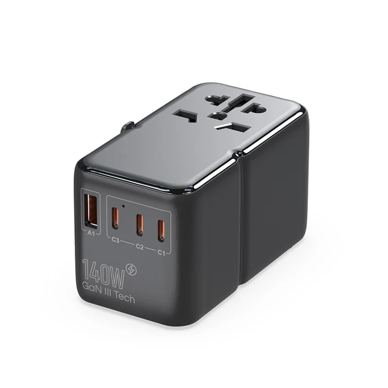Adaptateur de prise internationale 140W, adaptateur de voyage Gan3 avec prise universelle, 1 USB A 3, chargeur rapide de Type C