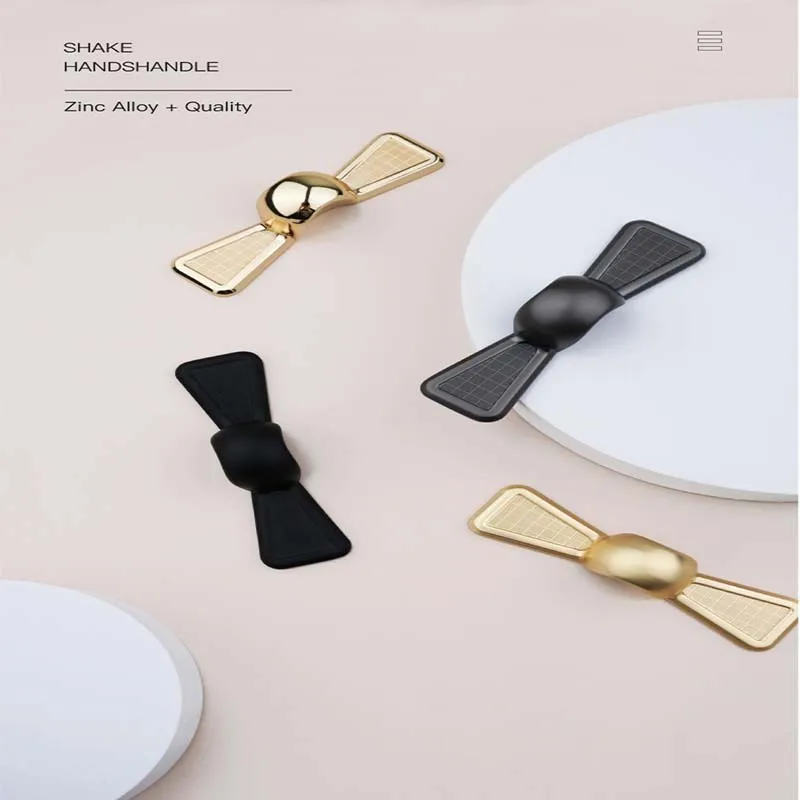 

High-grade Golden Black Bedside Table Handle Wardrobe Cabinet Drawer Door Handle Light Luxury Creative Bow Handle Bedroom Decor