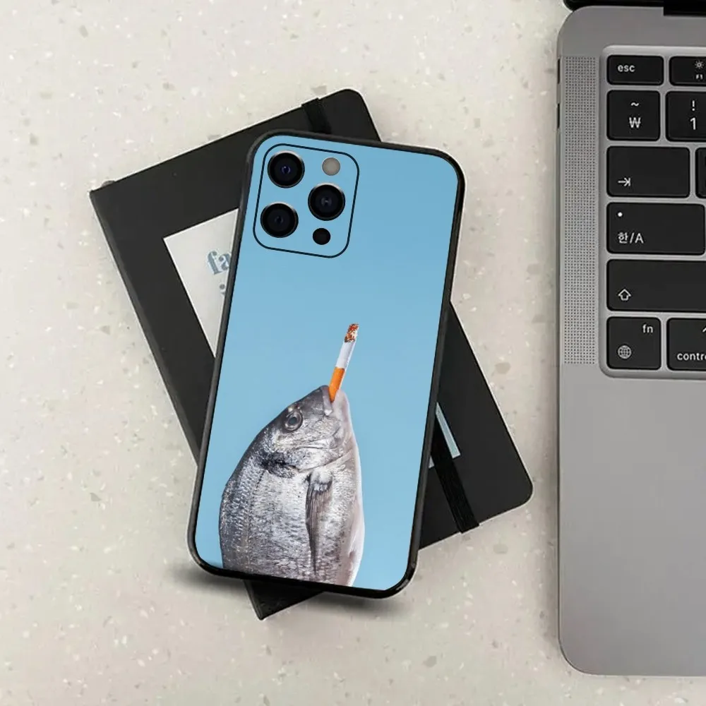 Fish Sardines Art Phone Case For Apple iPhone 15,14,13,12,11,Pro,X,XS,Max,XR,Plus,Mini Soft Black Cover image 3