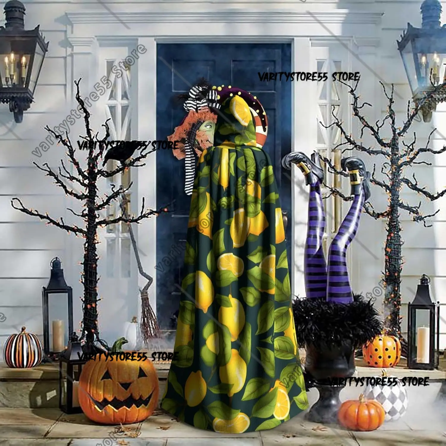 عباءة بغطاء للرأس للبالغين للهالوين، صورة فاكهة الليمون، عباءة كبيرة للغاية بغطاء للرأس