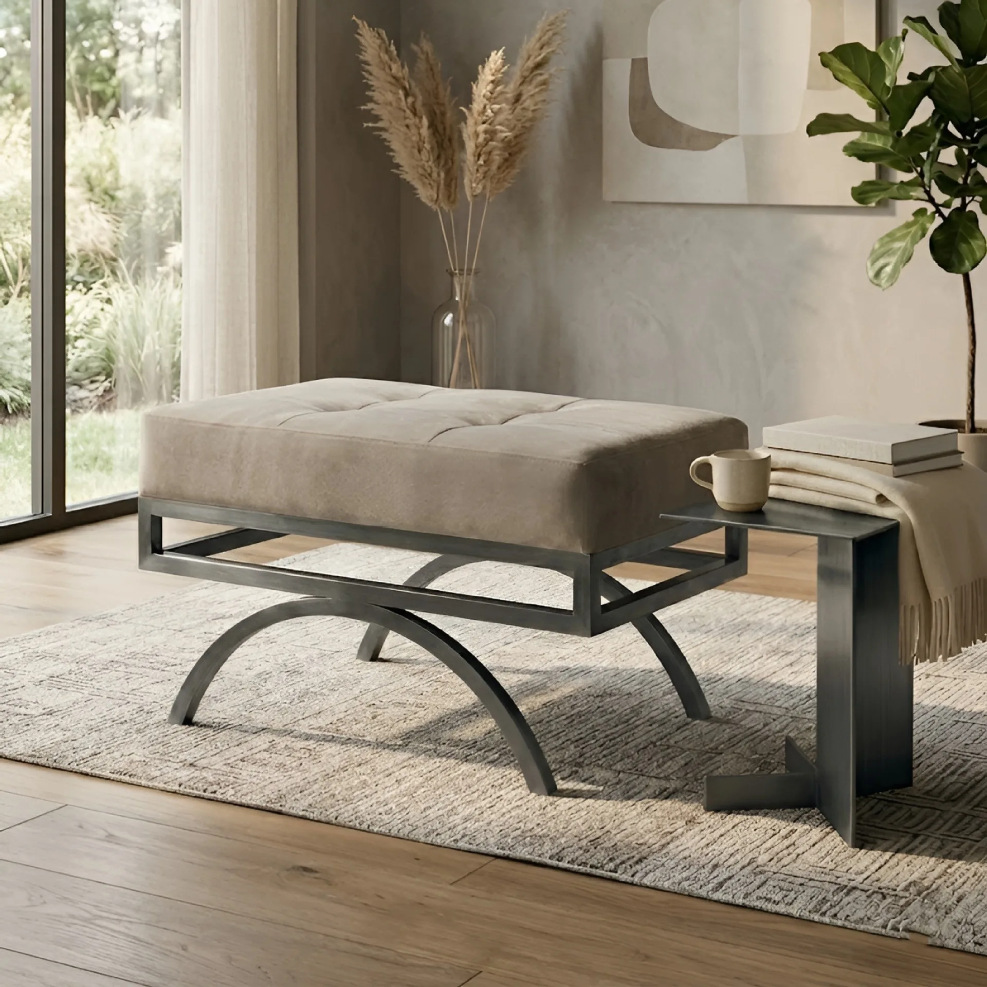Italian light luxury fabric pedal stool, modern simple living room sofa stool