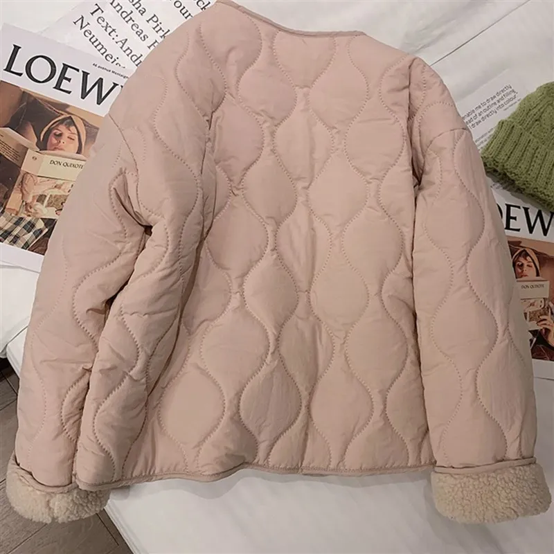 

Pink Lamb Wool Jaet Women Winter 2025 Thi Roundne Ladies Faion Soft Cozy Woolen Coat for Cold Weather Princ Sve