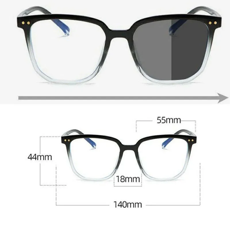 Gafas fotocromáticas antiazules para hombres y mujeres, gafas inteligentes de gran tamaño que cambian de Color, montura grande a la moda para miopía