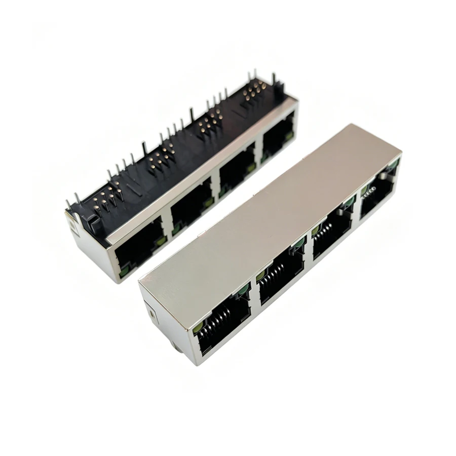 10 Teile/los RJ45 8P8C 4 Ports Stahl Schild Netzwerk Weibliche Jack/Buchse Stecker 1*4P 90 grad mit LED – Detail 3