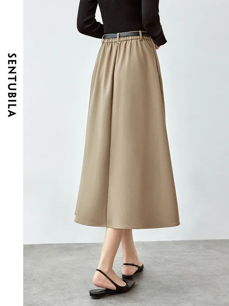 SENTUBILA Elegant Midi Skirt Women 2025 Spring Autumn Elastic Hight Waist Botton Front Long Skirt Woman's Clothes 143Q56597