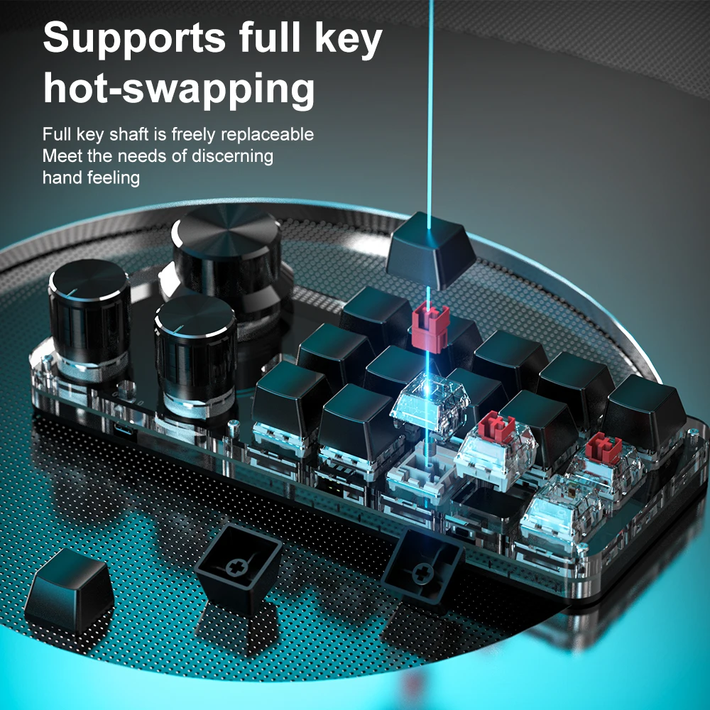 Romoral-teclado de programación Macro, dispositivo con 15 botones, 3 perillas, personalizado, función de capa Bluetooth, intercambiable en caliente