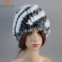 Hot Sale 2026 Winter Women Fashion Brand Girl Knitted Russian Lady Warm Real Rex Rabbit Fur Hat Natural Soft Rex Rabbit Fur Caps
