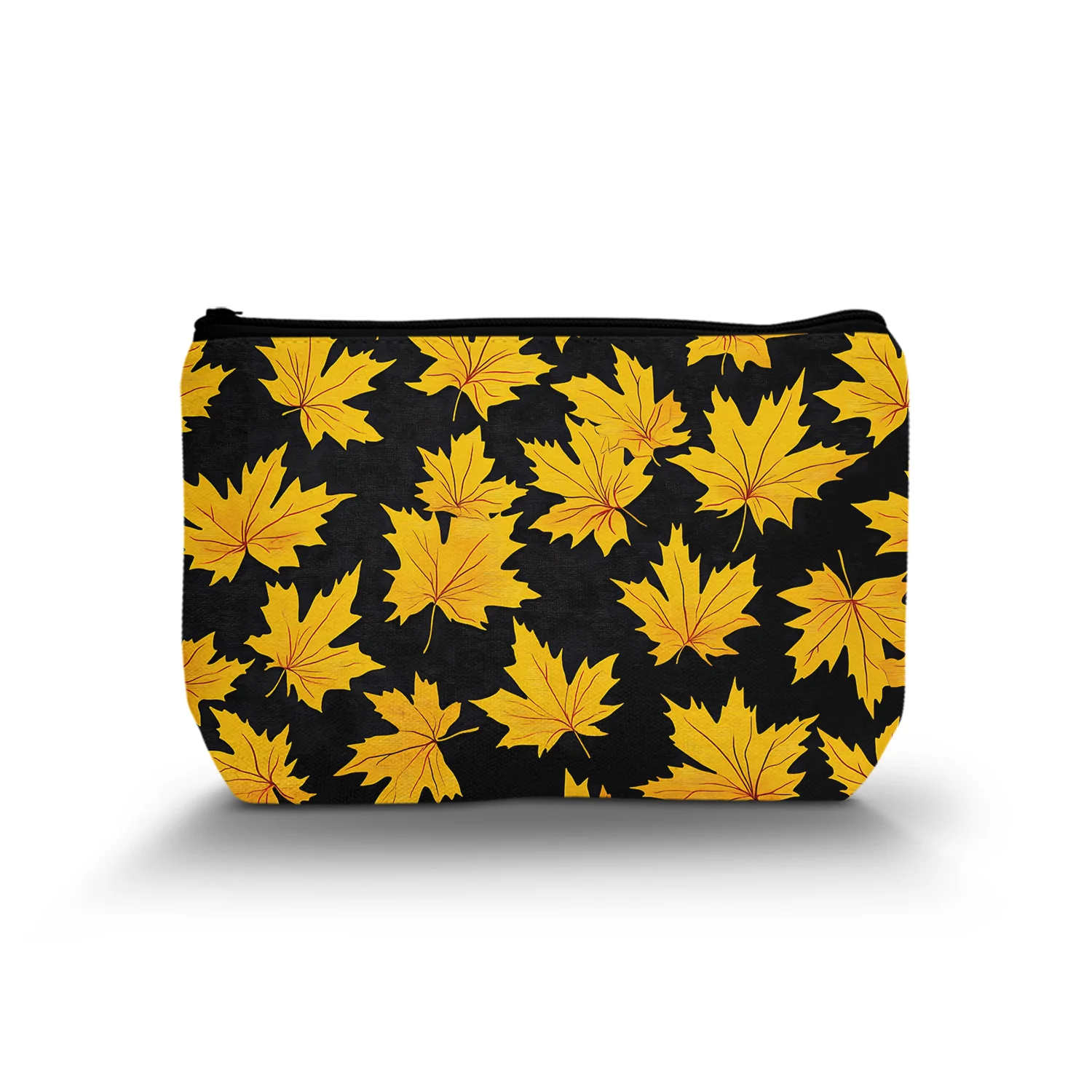 1Pc Cute Autumn Yellow Leaves Cosmetic Bag Funny Maple Leaf Cosmetic Bag For Women Portable Cosmetic Bag With Zipper Best Gift