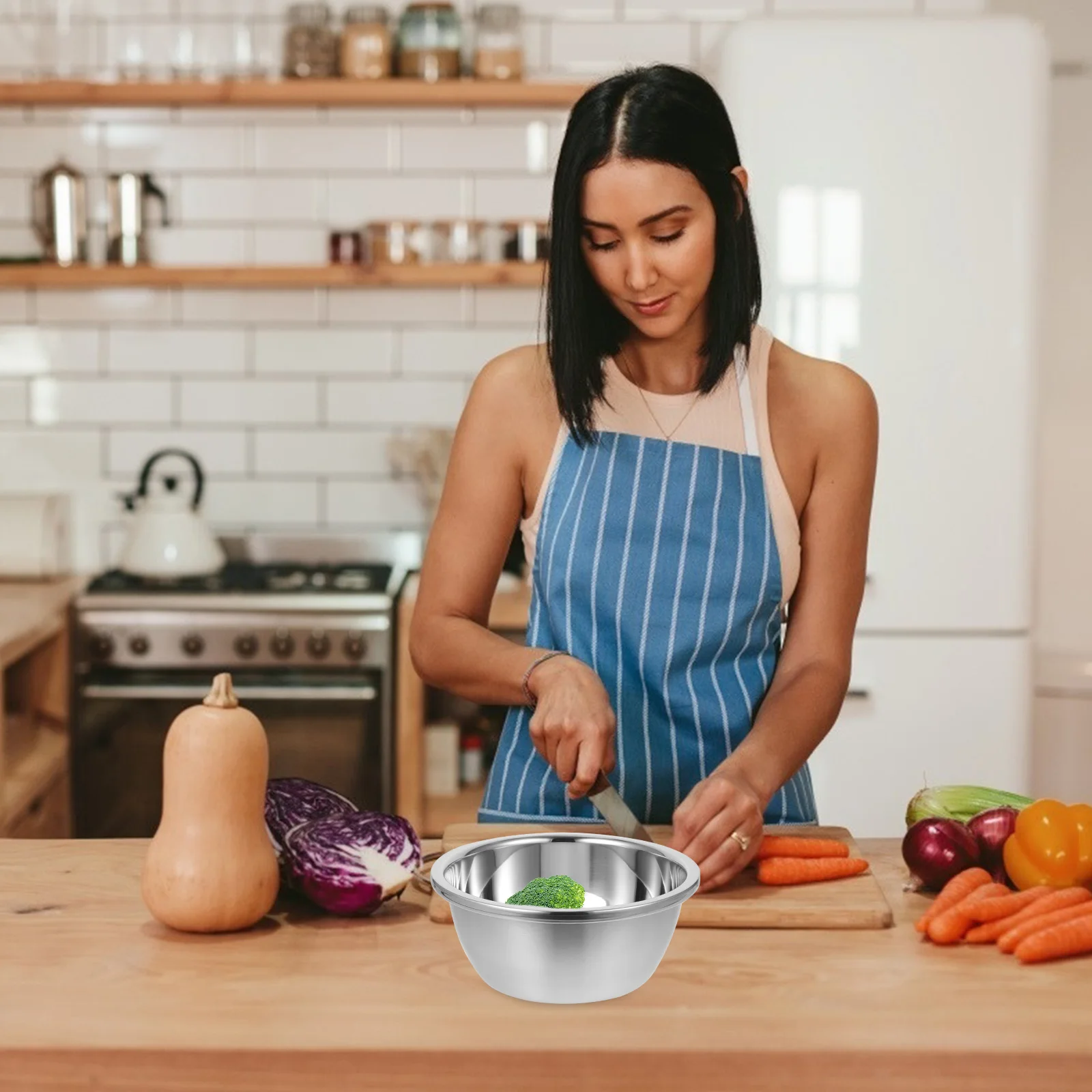 

Fresh Basin Lid Containers Stainless Steel Vegatable Mixing Washing Bowl Easy Clean Fruit Vegetable Meat Seafood Salad