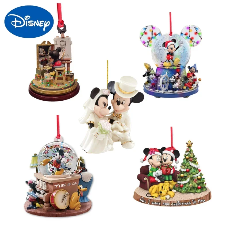 Novo 2d disney gure mickey minnie mouse decoração da árvore de natal pendurado ornamento casa festa de natal decoração crianças presente brinquedos