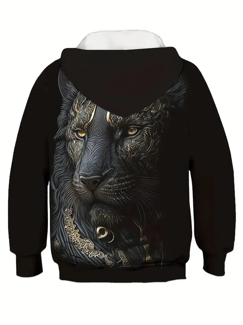 Black Gold Texture Dark Cheetah 3D Simulation Handsome and Fierce and Domineering Boys Hooded Long-sleeved Sweatshirt Autumn Y2K