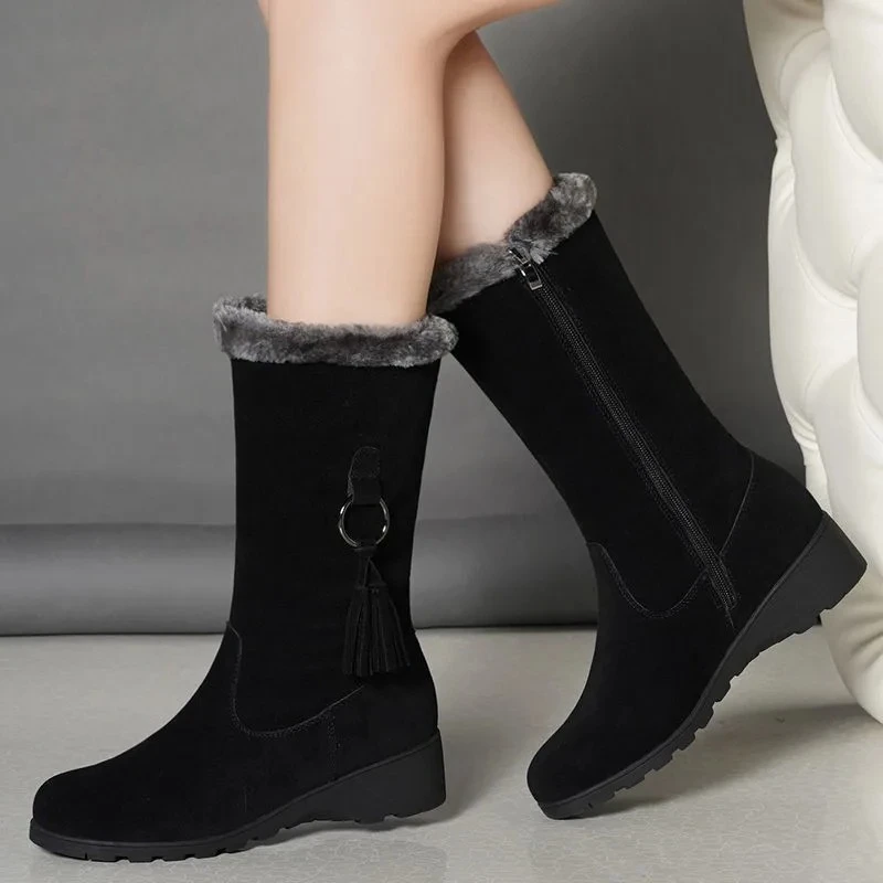 

Warm Round Toe Zipper Solid Color Comfortable IncreaseHeight Fashion Shoes Autumn Winter Fashion New Casual Velvet Women's Boots