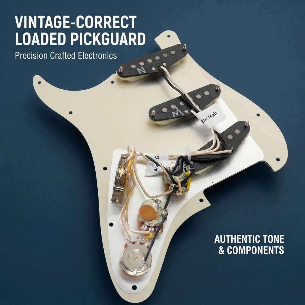 Vintage 60's SSS Single Coil Pickup Set, Prewired Pickguard Assembly for Strat Guitar, Classic Tone, Replacement Guitar Part