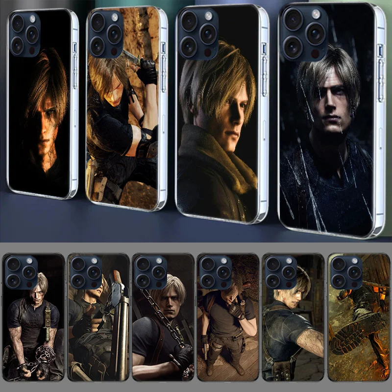 Capa Transparente Leon Kennedy Resident Evil 4 para iPhone 17 Air 16 Pro Max 15 Pro 14 Plus 17E 16E 11 13 12 Mini