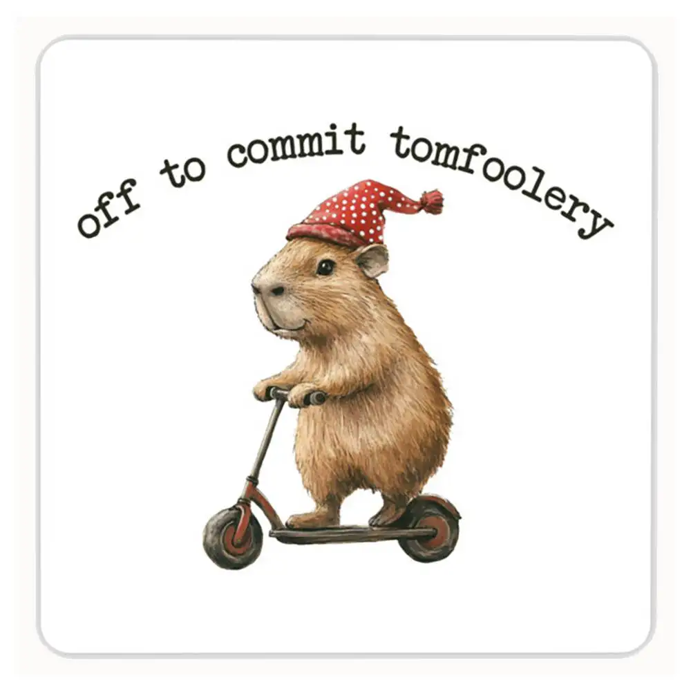 Funny Capybara Off To Commit Tomfoolery M3559 Waterproof Stickers For Decorating Car Windows Motorcycles And Computers.
