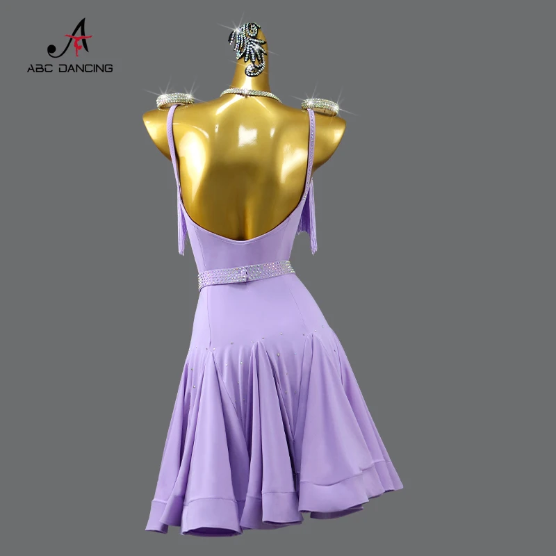 Nuovo vestito da ballo latino vestito da sala da ballo donna Costume sportivo da sera gonna Midi con frange Dancewear Stage Performance Outfit per Prom