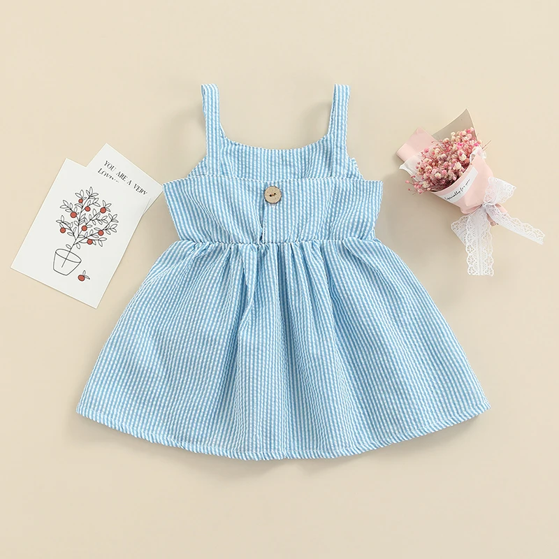 New Baby Girls Sleeveless Dress Front Bowknot Stripe Sling Summer Romper Princess Casual Jumpsuit 3 Months-3 Years