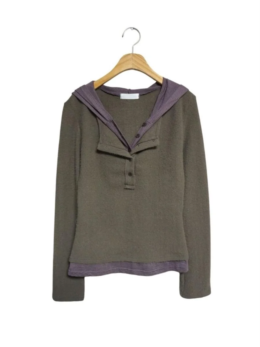 Korean Style Simple Half Button Plush T-Shirt with Hat Slim Fit Long Sleeve Casual Top for Women Spring Season Wear view 5