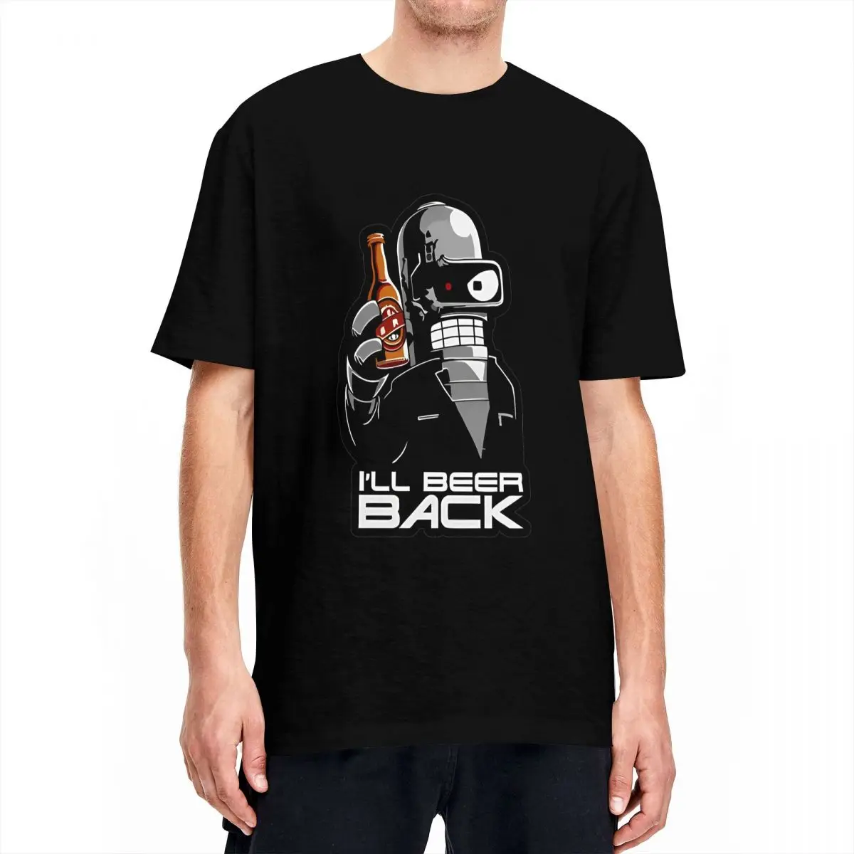 Retro Futuramas Bender I'll Beer Back T Shirt Men Cotton Short Sleeve Crewneck Summer Tops