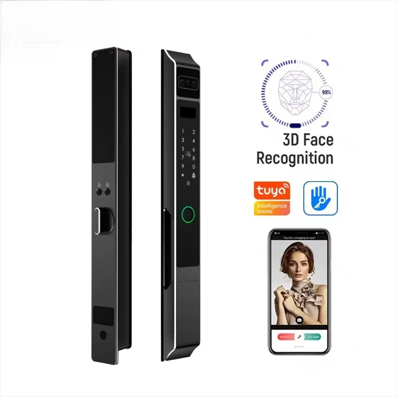 Custom Waterproof Outdoor Electronic Smart Sliding Security Door Lock TUYA TTLock 3d Face Recognition Lock for Wooden Doors