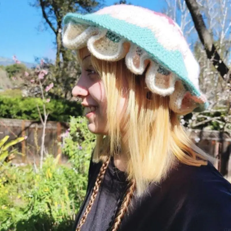 C71F شعبية قبعة بحافة للإناث الحلو الفطر قبعة قبعة المرأة إكسسوارات السفر الخريف الربيع الفطر قبعة