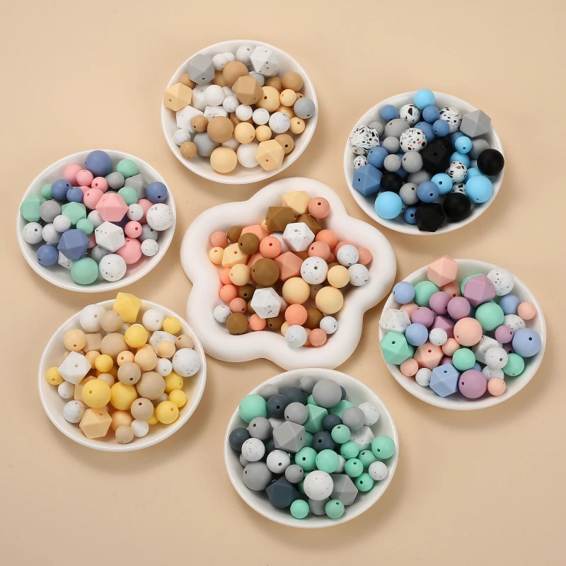 12/15/17/19mm Baby Silicone Beads Mix Set Food Grade Dummy Holder Paicifer Chain Clip Chew Teething Toys Round Slicone Beads