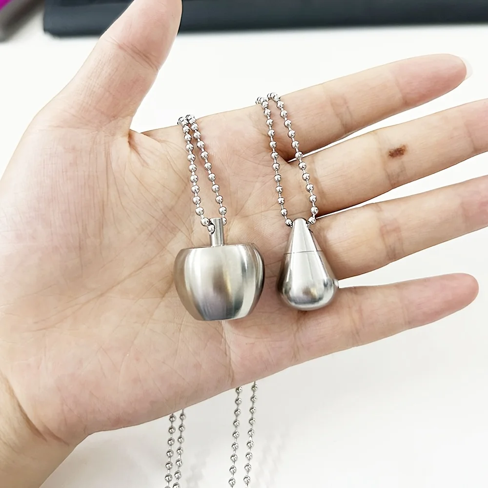 Mini 304 Stainless Steel Metal Apple-Shaped & Water Drop Multi-Purpose Portable Medicine Box With Keychain, Cute Bag Charm For O