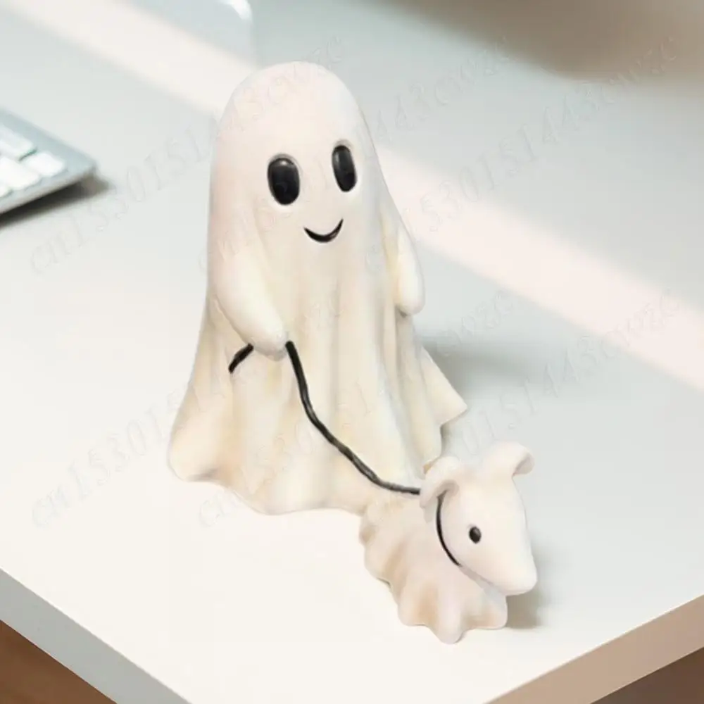 Creative Halloween Cute Ghost Walking Dog Statue Resin Ghost Walking Dog Sculpture Handmade Ghost Walking Dog Spooky Ghost Dog