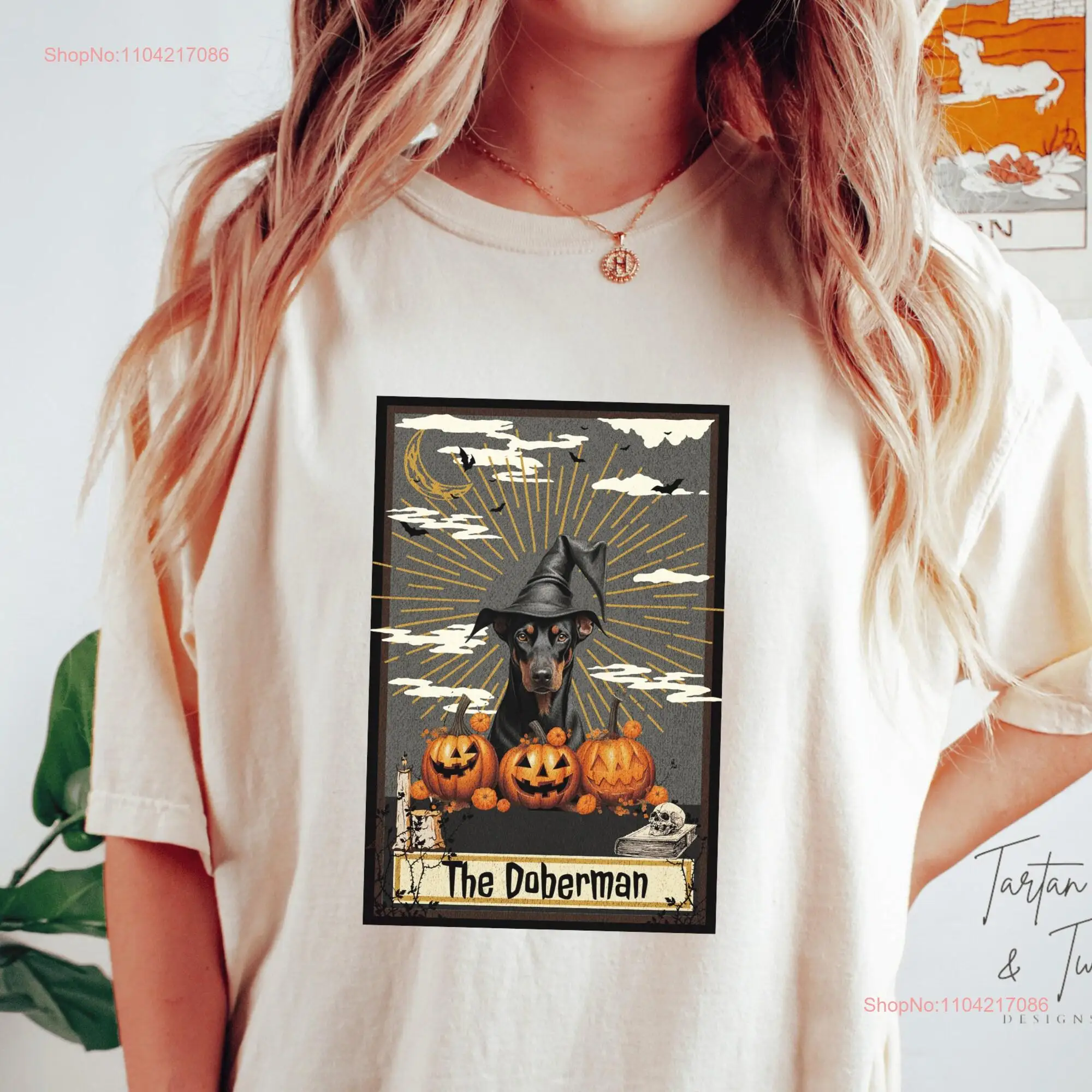 Doberman Tarot Card T Shirt Comfort Colors Dobie Halloween Dog s for Pinscher Mom Cute Witchy Dobe Mama Top