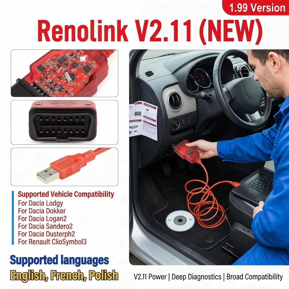 Renolink V2.11  For Renault Car ECU Programmer OBD2 Airbag Reset OBD 2 ECM UCH Key ECU Programmer Link Car Diagnostic Tool