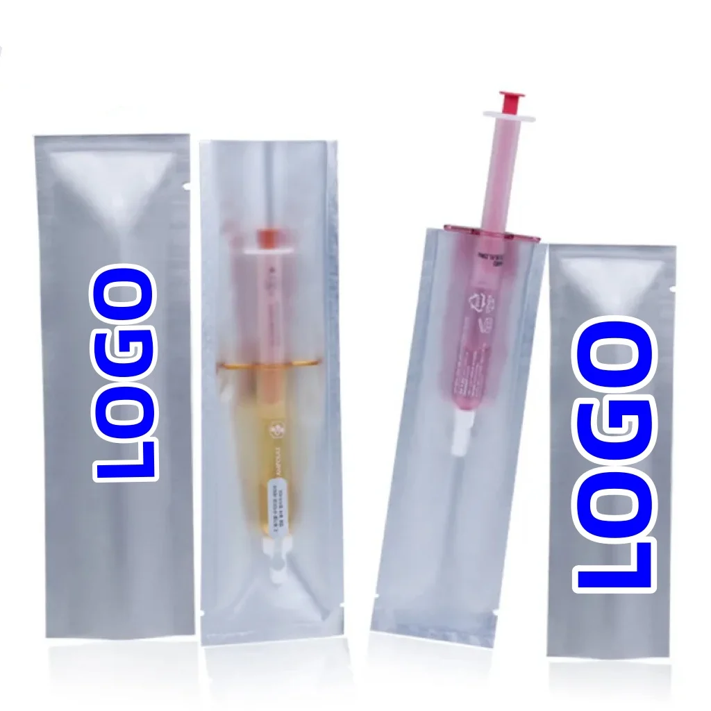 100pcs Open Top Aluminum Foil Syringe Packaging Bags Translucent Injector Eyelash Pen Eye Lashes Cosmetic Brushes Pack Pouches