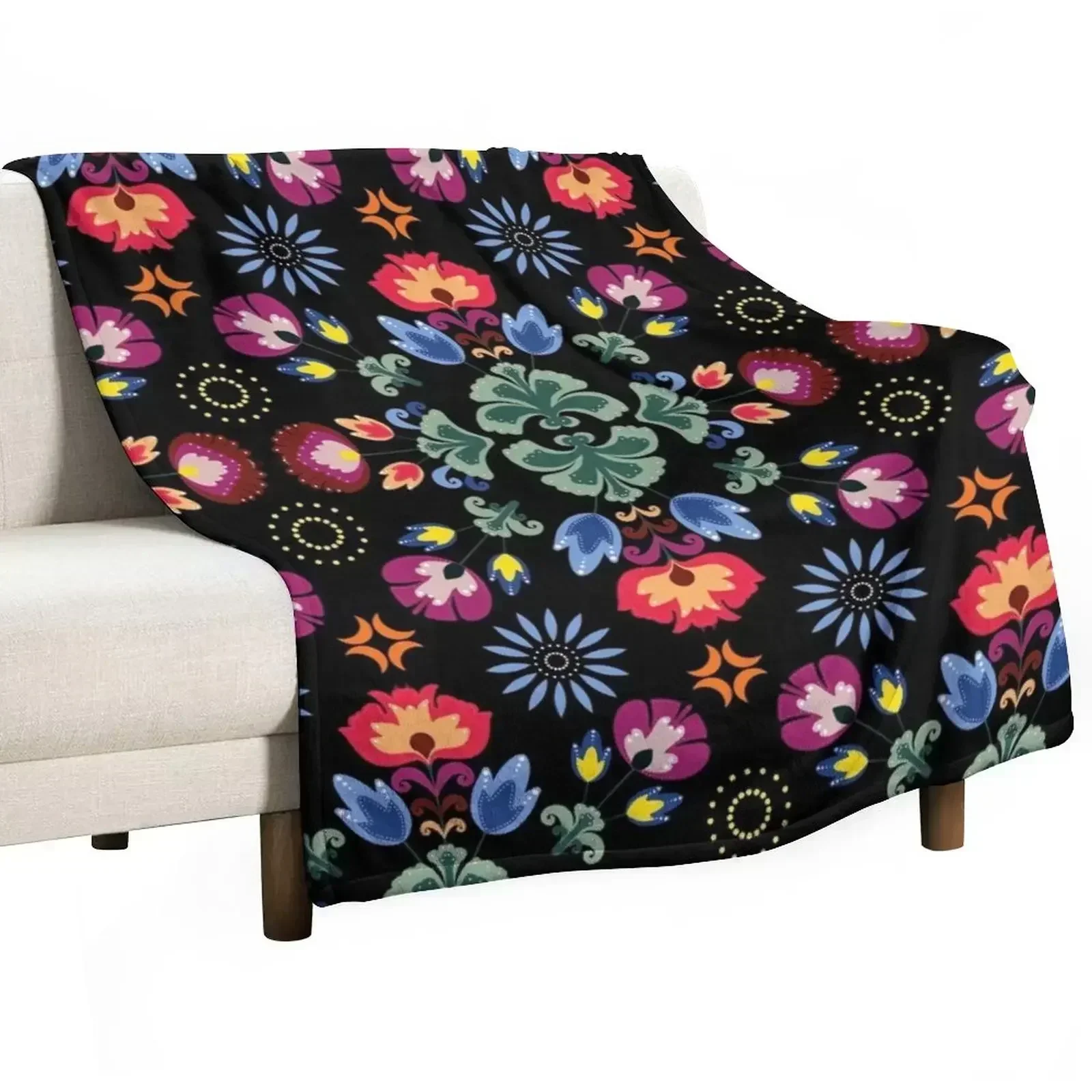 Fiesta Folk Black Throw Blanket Shaggy Sofa Sleeping Bag Baby Retros Plaid on the sofa Blankets