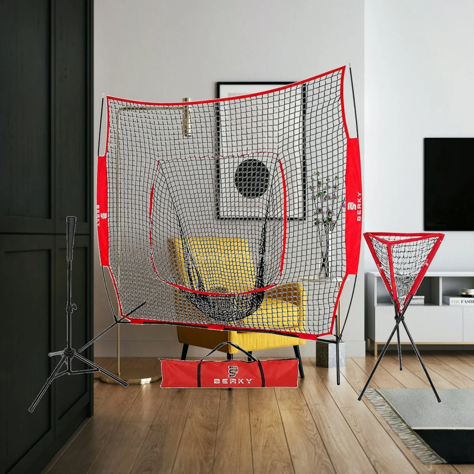 Baseball Practice Net with T-Stand Portable Softball Batting Net with Ball Collector Collapsible Heavy-Duty for Coaches