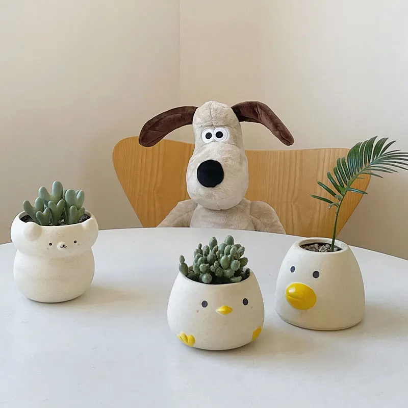 Cute Chick/Duck/Bear Plant Pot, Cartoon Animal Succulents Planter, Desktop Planter, Home Office Table Decor, Birthday Gift for H