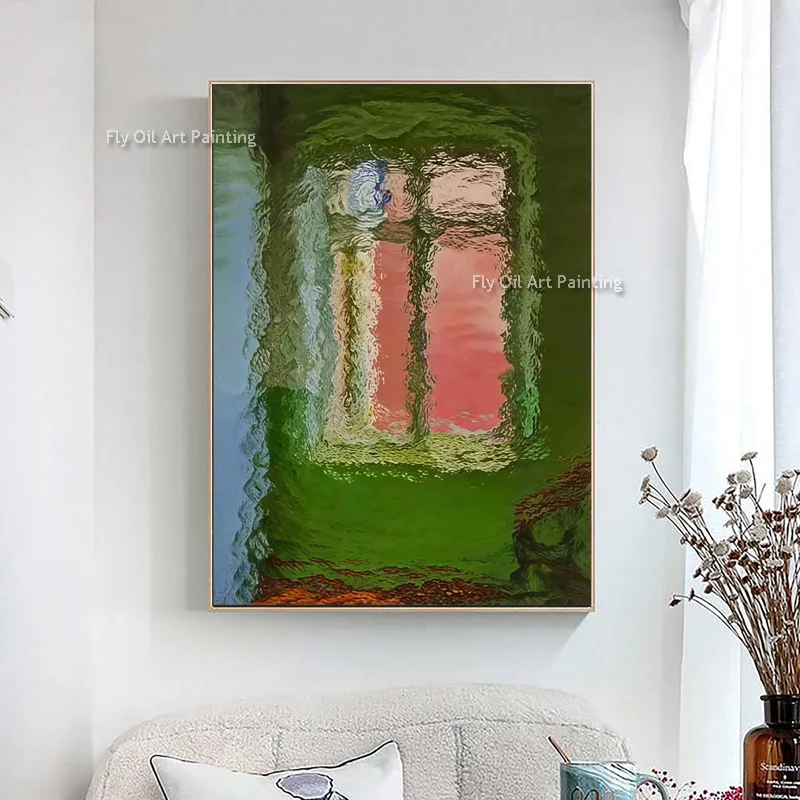 Dark Green Window Wall Art On Canvas New Simplism Design Hand Made Orange Green Oil Painting For Decor As Gifts Large Artwork