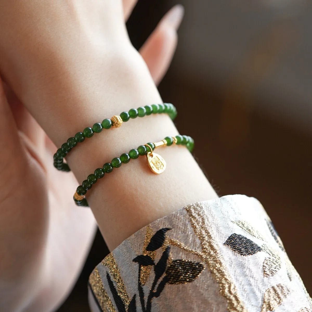 

Natural Hetian Jade Jasper Small Rice Spinach Green Bracelet Women Zakira Ram Lucky Beads Gift For Girlfriend Jewelry HandString